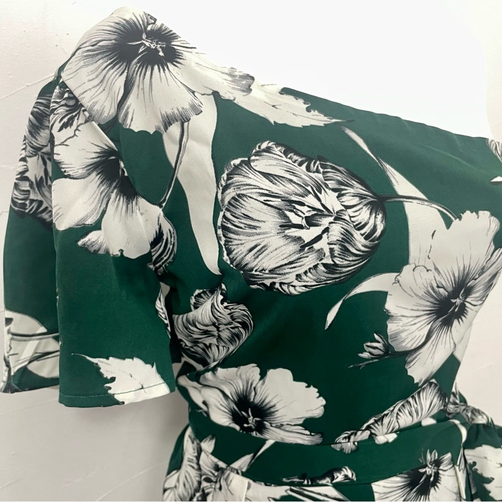 Lulus Flawless Moments Green Floral Print One-Shoulder Romper - Picture 8 of 15